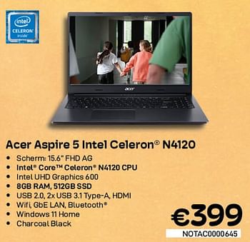 Promoties Acer aspire 5 intel celeron n4120 - Acer - Geldig van 03/08/2022 tot 31/08/2022 bij Compudeals