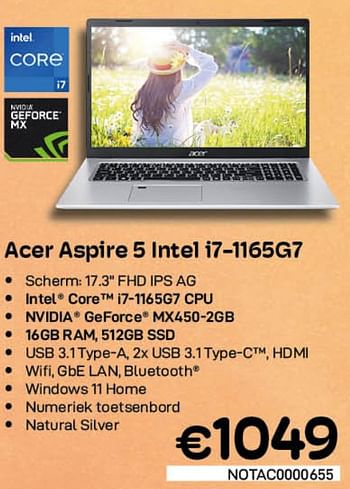 Promoties Acer aspire 5 intel i7-1165g7 - Acer - Geldig van 03/08/2022 tot 31/08/2022 bij Compudeals