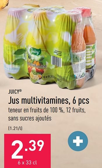 Promotions Jus multivitamines - Juicy - Valide de 15/08/2022 à 26/08/2022 chez Aldi