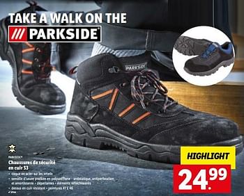 Promoties Chaussures de sécurité en cuir s3 - Parkside - Geldig van 16/08/2022 tot 20/08/2022 bij Lidl