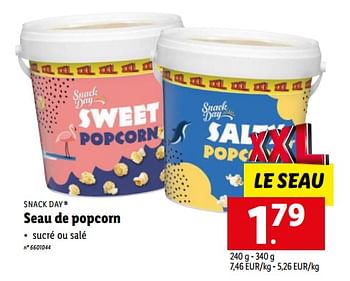 Promotions Seau de popcorn - Snack Day - Valide de 16/08/2022 à 20/08/2022 chez Lidl