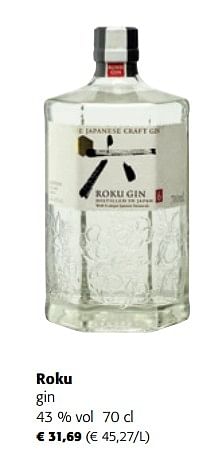 Promotions Roku gin - Roku Gin - Valide de 10/08/2022 à 23/08/2022 chez Colruyt