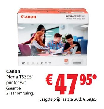 Promotions Canon pixma ts3351 printer wit - Canon - Valide de 10/08/2022 à 23/08/2022 chez Colruyt
