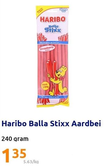 Promoties Haribo balla stixx aardbei - Haribo - Geldig van 10/08/2022 tot 16/08/2022 bij Action