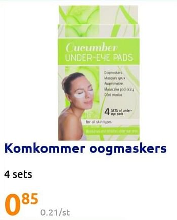 Promoties Komkommer oogmaskers - Huismerk - Action - Geldig van 10/08/2022 tot 16/08/2022 bij Action