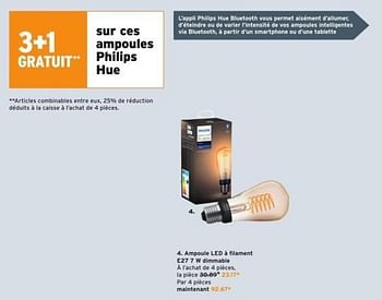 Promotions Filament ampoule led à filament e27 7 w dimmable - Philips - Valide de 10/08/2022 à 22/08/2022 chez Gamma