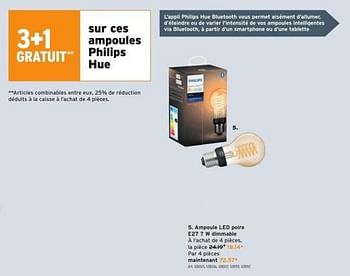 Promotions Filament ampoule led poire e27 7 w dimmable - Philips - Valide de 10/08/2022 à 22/08/2022 chez Gamma