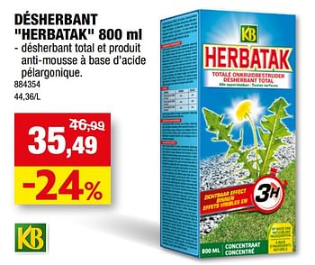 Promotions Désherbant herbatak - KB - Valide de 10/08/2022 à 21/08/2022 chez Hubo