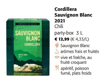Promotions Cordillera sauvignon blanc 2021 chili - Vins blancs - Valide de 10/08/2022 à 23/08/2022 chez Colruyt