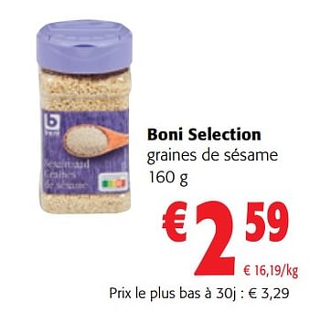 Promotions Boni selection graines de sésame - Boni - Valide de 10/08/2022 à 23/08/2022 chez Colruyt