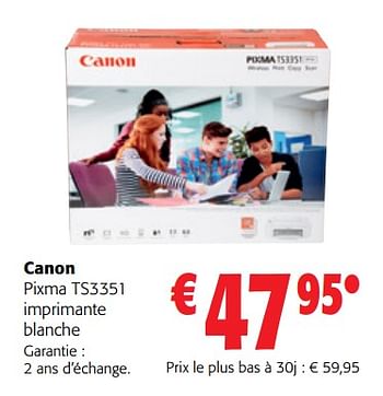 Promoties Canon pixma ts3351 imprimante blanche - Canon - Geldig van 10/08/2022 tot 23/08/2022 bij Colruyt