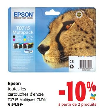 Promoties Epson cartouches d’encre t0715 multipack cmyk - Epson - Geldig van 10/08/2022 tot 23/08/2022 bij Colruyt