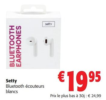 Promoties Setty bluetooth écouteurs blancs - Setty - Geldig van 10/08/2022 tot 23/08/2022 bij Colruyt