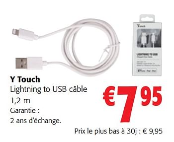 Promotions Y touch lightning to usb câble - Y Touch - Valide de 10/08/2022 à 23/08/2022 chez Colruyt