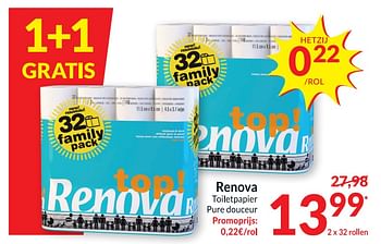 Promoties Renova toiletpapier pure douceur - Renova - Geldig van 16/08/2022 tot 21/08/2022 bij Intermarche