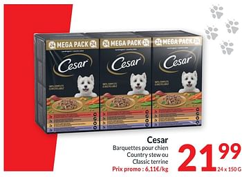 Promotions Cesar barquettes pour chien country stew ou classic terrine - Cesar - Valide de 16/08/2022 à 21/08/2022 chez Intermarche