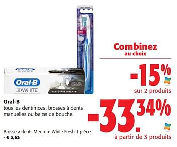 Promotions Oral-b brosse à dents medium white fresh - Oral-B - Valide de 10/08/2022 à 23/08/2022 chez Colruyt