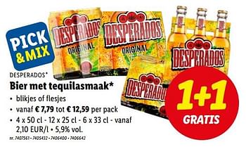 Promoties Bier met tequilasmaak - Desperados - Geldig van 22/08/2022 tot 27/08/2022 bij Lidl