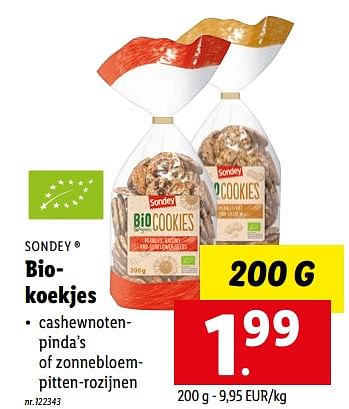 Promoties Biokoekjes - Sondey - Geldig van 22/08/2022 tot 27/08/2022 bij Lidl