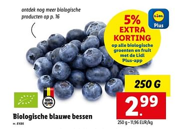 Promoties Biologische blauwe bessen - Huismerk - Lidl - Geldig van 22/08/2022 tot 27/08/2022 bij Lidl