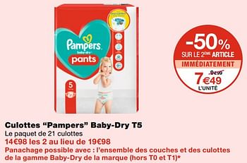 Promoties Culottes pampers baby-dry t5 - Pampers - Geldig van 10/08/2022 tot 21/08/2022 bij MonoPrix