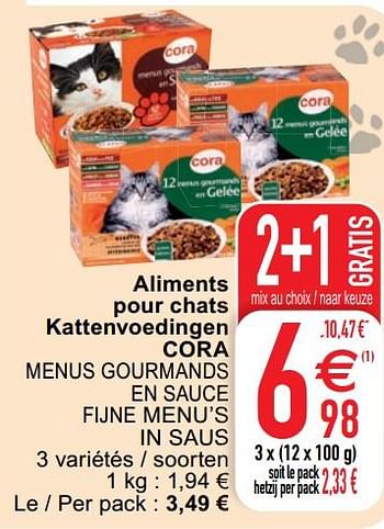 Promotions Aliments pour chats kattenvoedingen cora menus gourmands en sauce fijne menu’s in saus - Produit maison - Cora - Valide de 16/08/2022 à 22/08/2022 chez Cora
