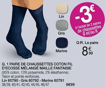 Promotions 1 paire de chaussettes coton fil d’ecosse mélangé maille fantaisie - Produit Maison - Damart - Valide de 01/08/2022 à 15/12/2022 chez Damart