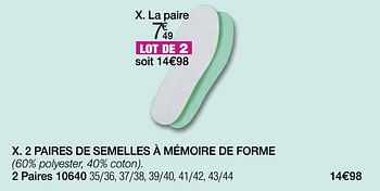 Promotions 2 paires de semelles à mémoire de forme - Produit Maison - Damart - Valide de 01/08/2022 à 15/12/2022 chez Damart