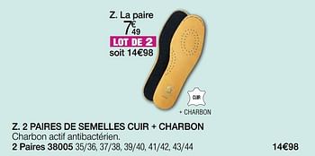 Promotions 2 paires de semelles cuir + charbon - Produit Maison - Damart - Valide de 01/08/2022 à 15/12/2022 chez Damart