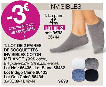 Promotions Lot de 2 paires de socquettes invisibles coton mélangé - Produit Maison - Damart - Valide de 01/08/2022 à 15/12/2022 chez Damart
