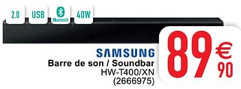 Promotions Samsung barre de son - soundbar hw-t400-xn - Samsung - Valide de 16/08/2022 à 29/08/2022 chez Cora