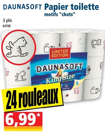Promotions Papier toilette motifs chats - Daunasoft - Valide de 17/08/2022 à 23/08/2022 chez Norma