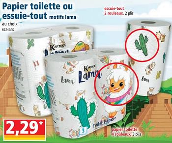 Promotions Papier toilette ou essuie-tout motifs lama - Lama - Valide de 17/08/2022 à 23/08/2022 chez Norma