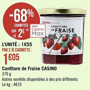 Promotions Confiture de fraise casino - Produit Maison - Casino - Valide de 15/08/2022 à 28/08/2022 chez Super Casino