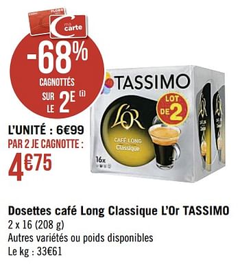 Promotions Dosettes café long classique l’or tassimo - Douwe Egberts - Valide de 15/08/2022 à 28/08/2022 chez Super Casino