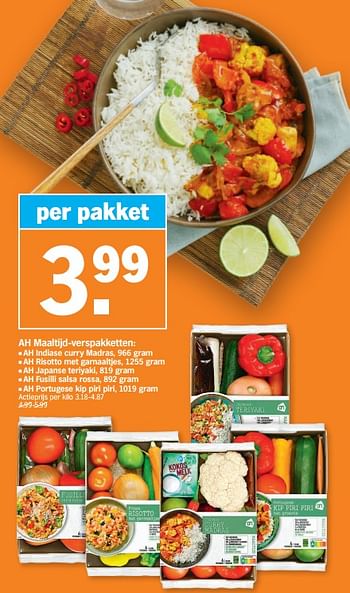 Promotions Ah maaltijd-verspakketten - Produit Maison - Albert Heijn - Valide de 15/08/2022 à 21/08/2022 chez Albert Heijn