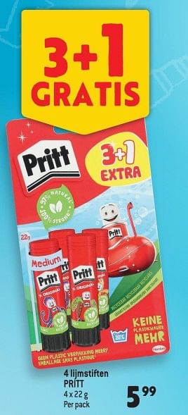 Promoties 4 lijmstiften pritt - Pritt - Geldig van 01/08/2022 tot 15/09/2022 bij Match