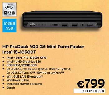 Promotions Hp prodesk 400 g6 mini form factor intel i5-10500t - HP - Valide de 03/08/2022 à 31/08/2022 chez Compudeals