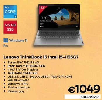Promotions Lenovo thinkbook 15 intel i5-1135g7 - Lenovo - Valide de 03/08/2022 à 31/08/2022 chez Compudeals
