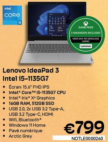 Promotions Lenovo ideapad 3 intel i5-1135g7 - Lenovo - Valide de 03/08/2022 à 31/08/2022 chez Compudeals