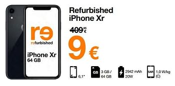 Promoties Apple refurbished iphone xr - Apple - Geldig van 16/08/2022 tot 31/08/2022 bij Orange