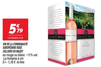 Promotions Vin de la communauté européenne rosé celliers du mazet - Vins rosé - Valide de 17/08/2022 à 29/08/2022 chez Netto
