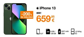 Promotions Apple iphone 13 - Apple - Valide de 16/08/2022 à 31/08/2022 chez Orange