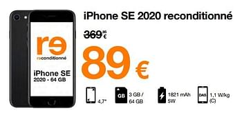Promotions Apple iphone se 2020 reconditionné - Apple - Valide de 16/08/2022 à 31/08/2022 chez Orange