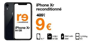 Promoties Apple iphone xr reconditionné - Apple - Geldig van 16/08/2022 tot 31/08/2022 bij Orange