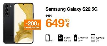 Promotions Samsung galaxy s22 5g - Samsung - Valide de 16/08/2022 à 31/08/2022 chez Orange