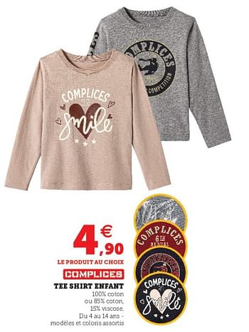 Promotions Tee shirt enfant - Complices - Valide de 09/08/2022 à 27/08/2022 chez Super U