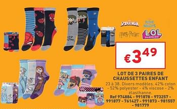 Promotions Lot de 3 paires de chaussettes enfant - Produit maison - Trafic  - Valide de 17/08/2022 à 22/08/2022 chez Trafic