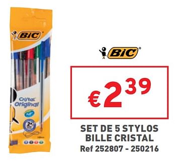 Promoties Set de 5 stylos bille cristal - BIC - Geldig van 17/08/2022 tot 22/08/2022 bij Trafic