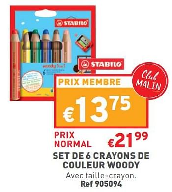 Promoties Set de 6 crayons de couleur woody - Stabilo - Geldig van 17/08/2022 tot 22/08/2022 bij Trafic
